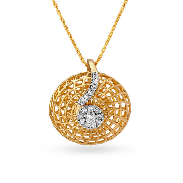Circular Mesh Gold and Diamond Pendant and Earrings Set 2