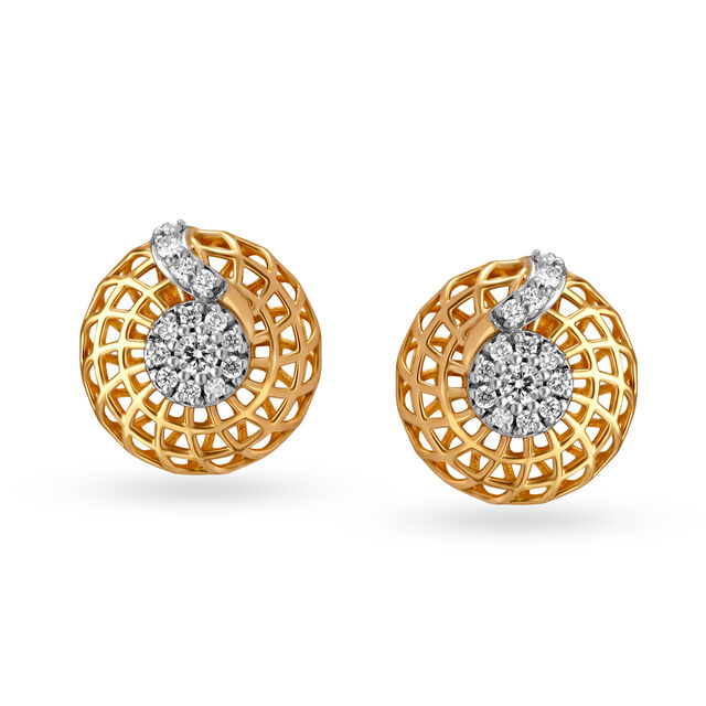 Circular Mesh Gold and Diamond Pendant and Earrings Set 3