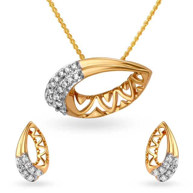 Artistic Diamond Pendant And Earrings Set 