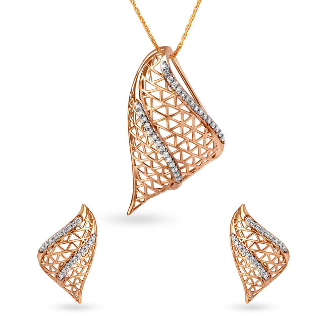 Edgy Mesh Diamond Pendant and Earrings Set in Rose Gold,,hi-res 