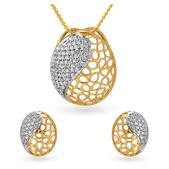 18 Karat Gold Studded Pendant Earring Set,,hi-res 