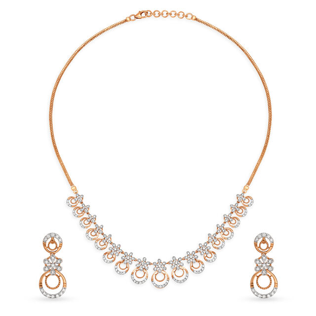 Sparkly Floral Rose Gold and Diamond Necklace Set 