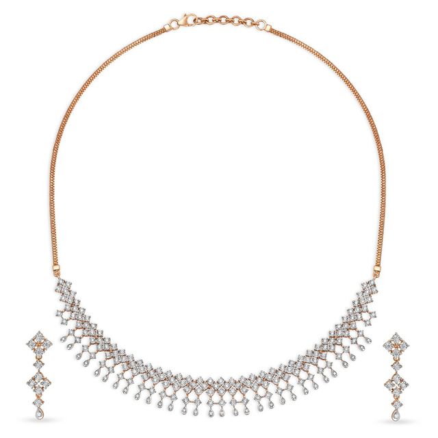 Bedazzling Gold and Diamond Necklace Set 