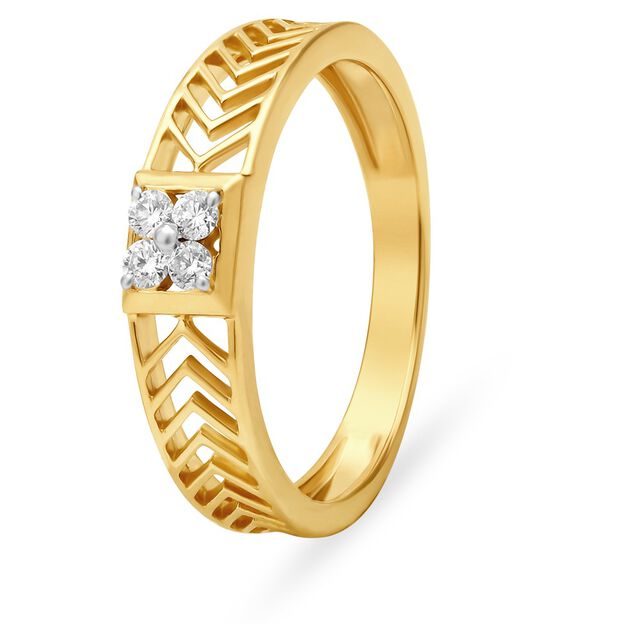 Stunning 18 Karat Yellow Gold And Diamond Square Finger Ring,,hi-res 