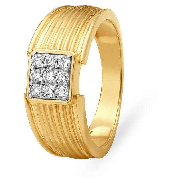 Classic 18 Karat Yellow Gold And Diamond Square Finger Ring,,hi-res 