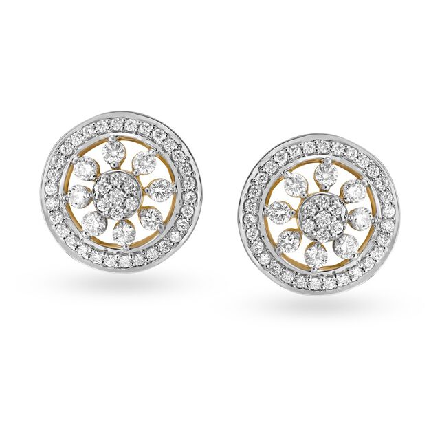 Glistering 18 Karat Yellow Gold And Diamond Circular Studs,,hi-res 