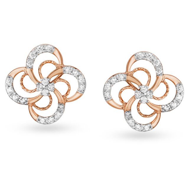 Gorgeous 18 Karat Rose Gold And Diamond Clover Studs 