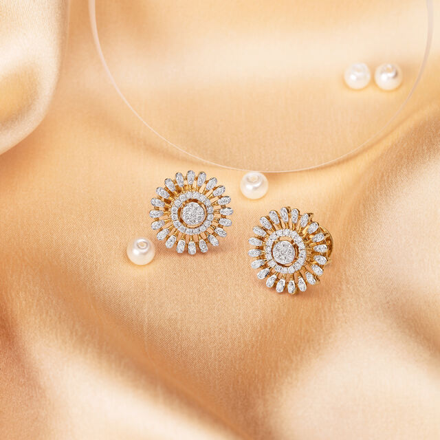 Mystical Floral Diamond Stud Earrings,,hi-res