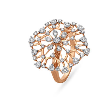 Hypnotic Diamond Embellished Floral Gold Finger Ring