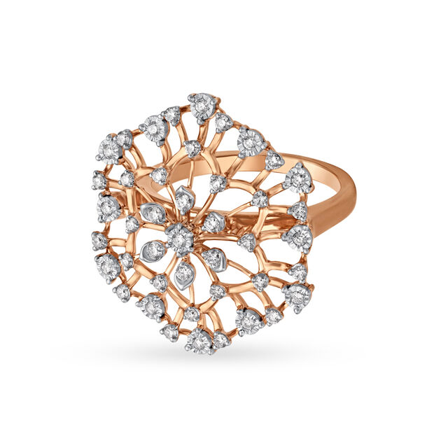 Hypnotic Diamond Embellished Floral Gold Finger Ring 2