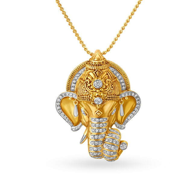Magnificent 18 Karat Yellow Gold And Diamond Ganesha Pendant 