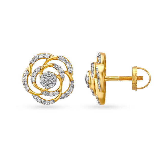 Ornate 18 Karat Yellow Gold And Diamond Floral Studs 2
