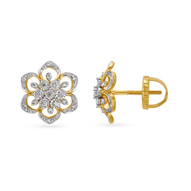 Resplendent Floral Gold and Diamond Stud Earrings,,hi-res 2