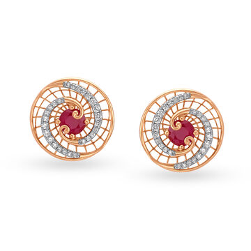 Hypnotic 18 Karat Rose Gold And Diamond And Ruby Circle Studs
