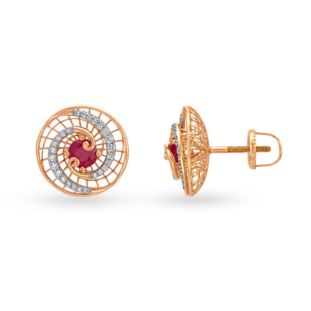Hypnotic 18 Karat Rose Gold And Diamond And Ruby Circle Studs 2
