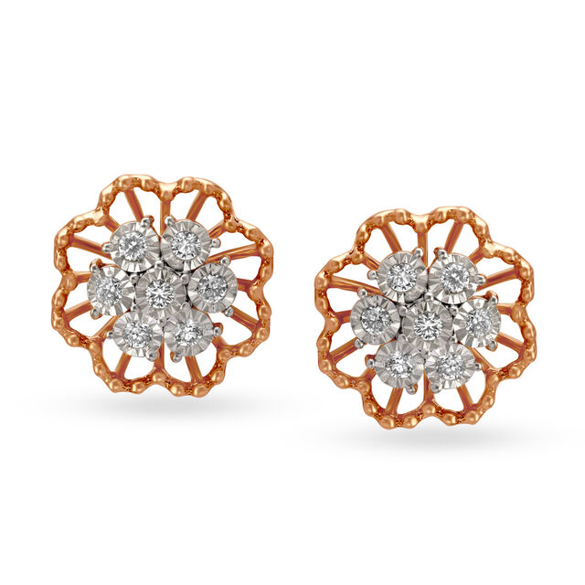 Ethereal 18 Karat Rose Gold And Diamond Floral Studs,,hi-res 
