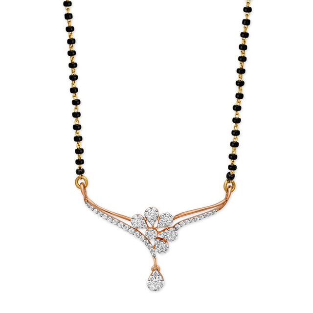 Stylish Yellow And Rose Gold Diamond Floral Mangalsutra 