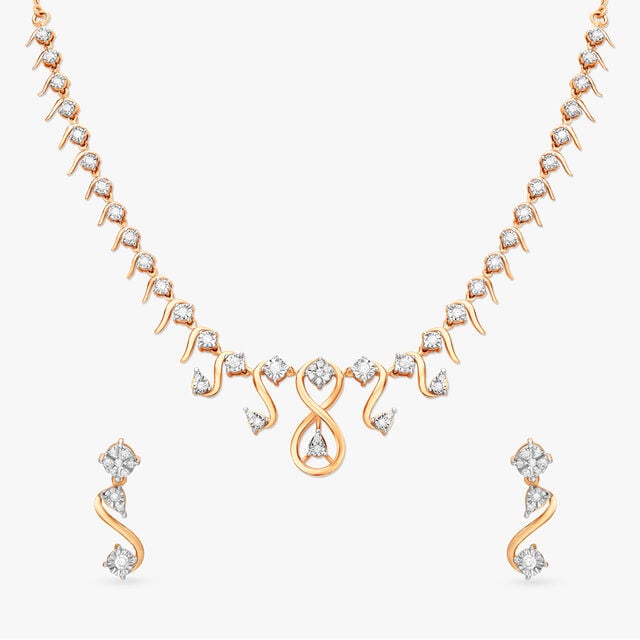 Dainty White & Gold Diamond Necklace Set 