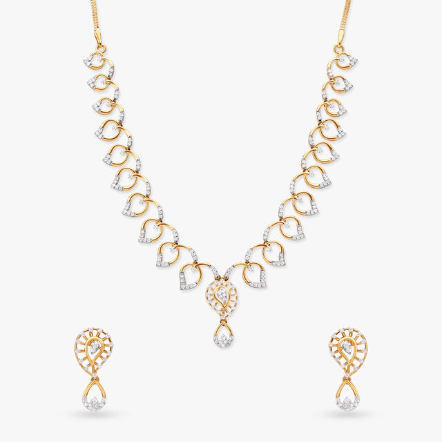 Glistening Leaves Diamond Necklace Set 