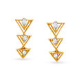 Triangular Layered Gold and Diamond Drop Earrings 