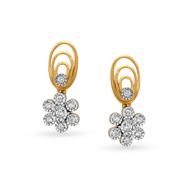 Charming Spirals and Florals Diamond Drop Earrings 
