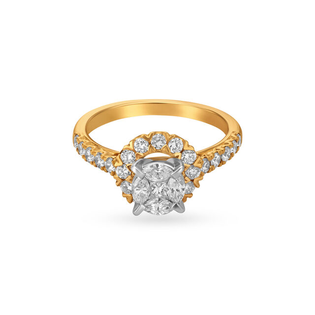 Eccentric Gold and Diamond Solitaire Look Finger Ring 2