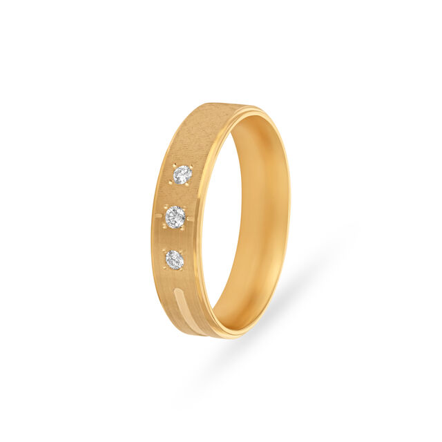 Minimalistic 3 Stone Textured Gold Diamond Adorned Finger Ring,,hi-res 