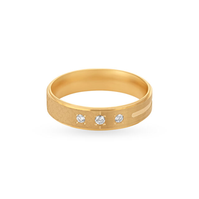 Minimalistic 3 Stone Textured Gold Diamond Adorned Finger Ring,,hi-res 2