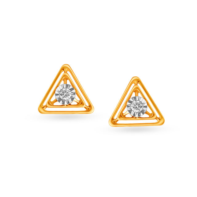 Trilateral Gold and Diamond Stud Earrings 