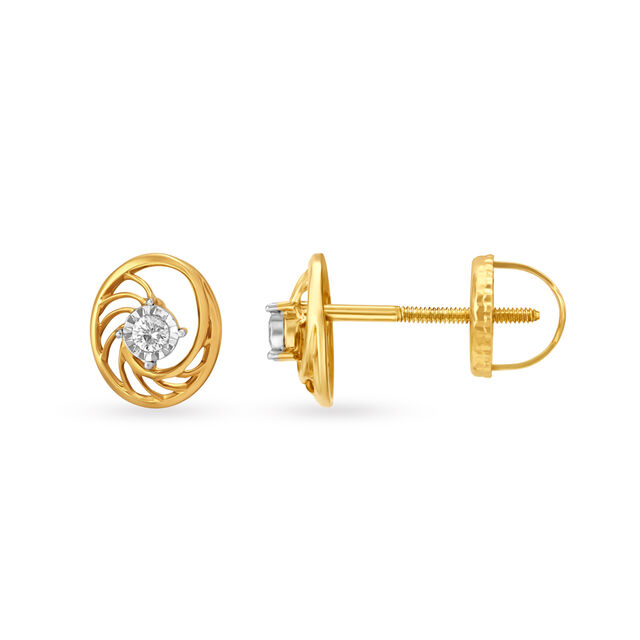 Sleek Abstract Diamond Stud Earrings in Yellow and White Gold 2