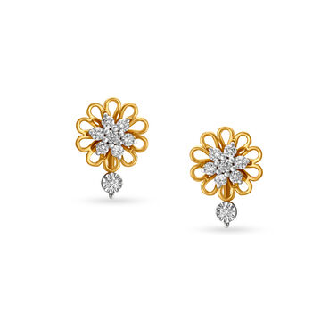 Radiant Floral Yellow and White Gold Diamond Stud Earrings