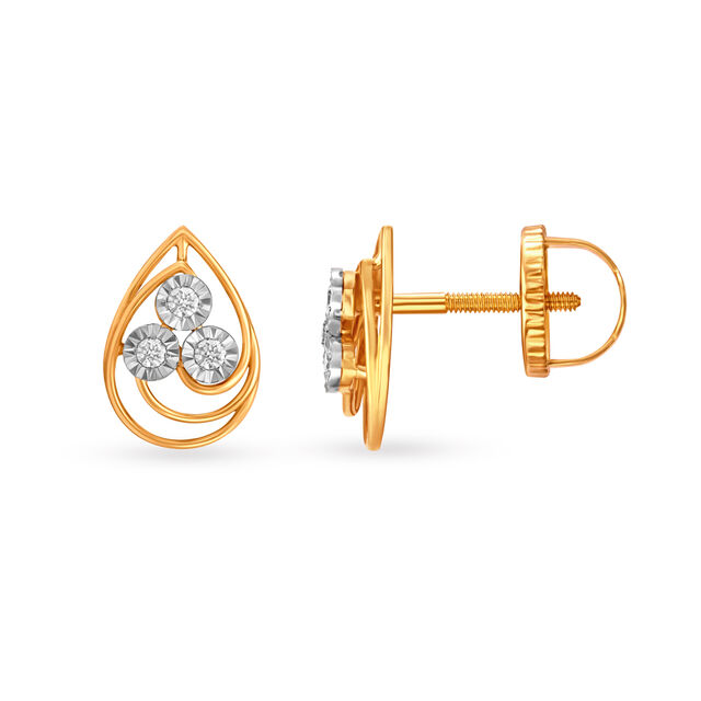 Ultra Modern Diamond Embellished Gold Teardrop Stud Earrings 2