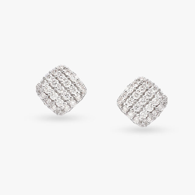 Square Symphonic Diamond Stud Earrings 
