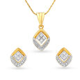 Rhombic Shape Diamond Pendant and Earrings Set 