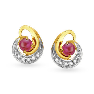 Enchanting Ruby Seven Stone Diamond Stud Earrings