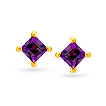 Glamorous 18 Karat Gold And Amethyst Stud Earrings
