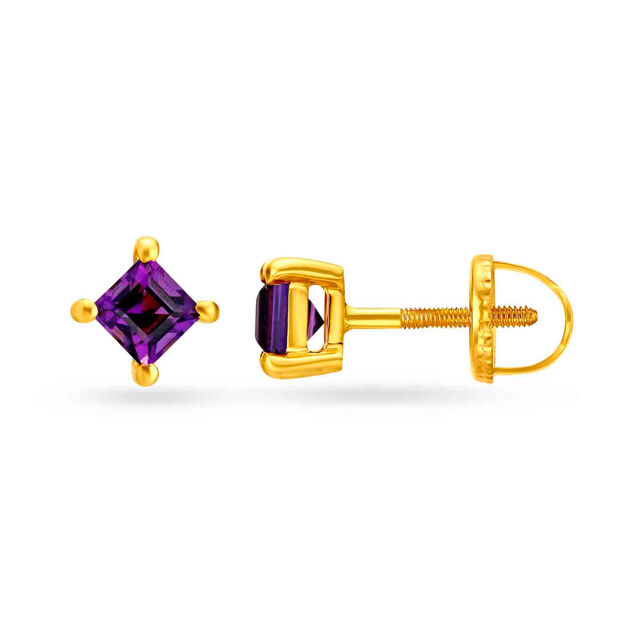 Glamorous 18 Karat Gold And Amethyst Stud Earrings 2