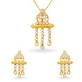 Classy Diamond Chakri Gold Pendant And Earrings Set,,hi-res 