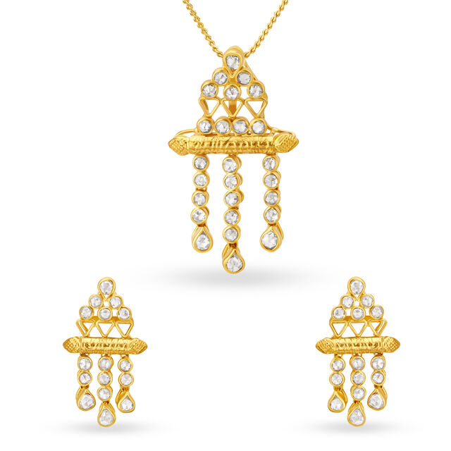 Classy Diamond Chakri Gold Pendant And Earrings Set,,hi-res 