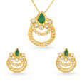 Dainty Emerald Gold Pendant And Earrings Set 