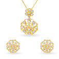 Blooming Flower Gold Pendant And Earrings Set,,hi-res 