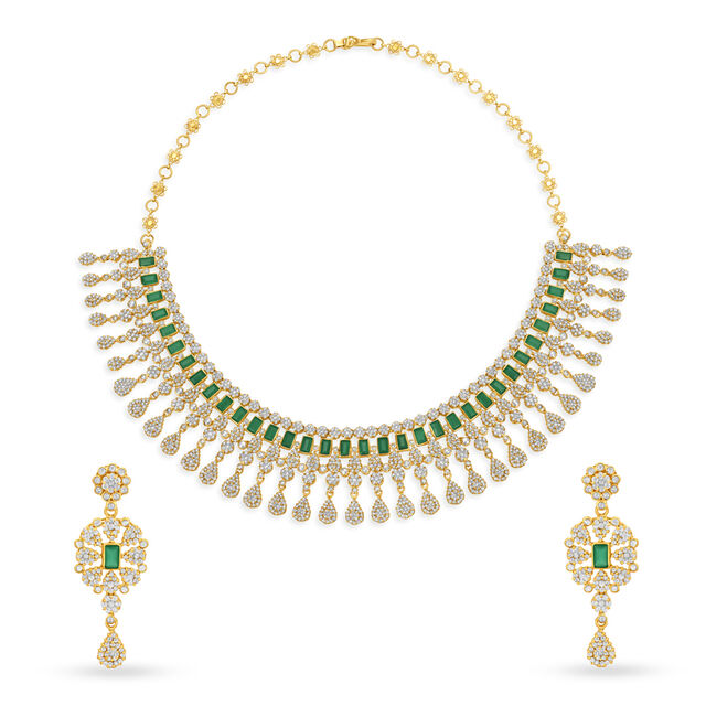 Queenly Onyx Teardrop Motif Gold Necklace Set 