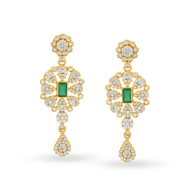Floral Motif Onyx Gold Drop Earrings,,hi-res 