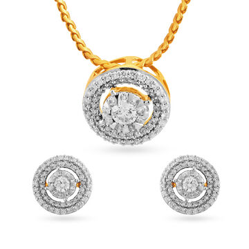 Chic Gold and Diamond Pendant and Earrings Set