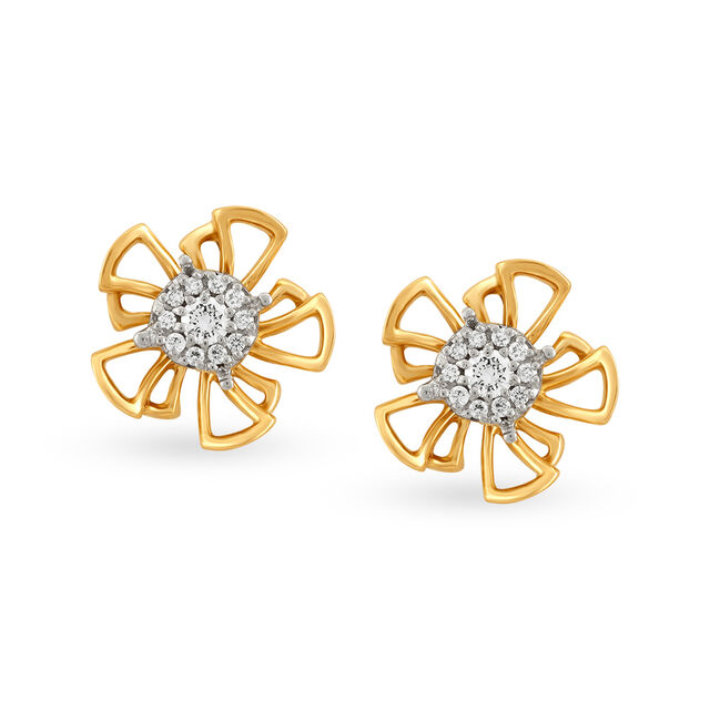 18 Karat Yellow and White Gold Diamond Floral Studs 