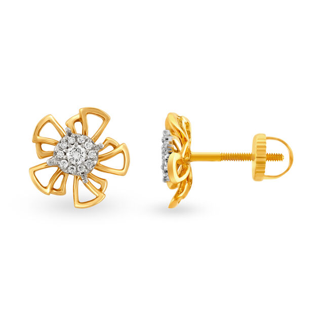 18 Karat Yellow and White Gold Diamond Floral Studs 2
