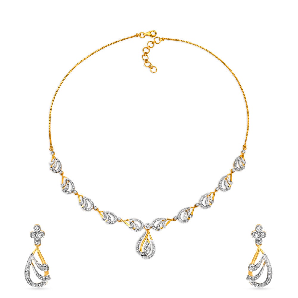Sleek Dainty Diamond Embellished Gold Necklace Set