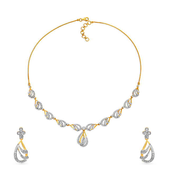 Sleek Dainty Diamond Embellished Gold Necklace Set,,hi-res 