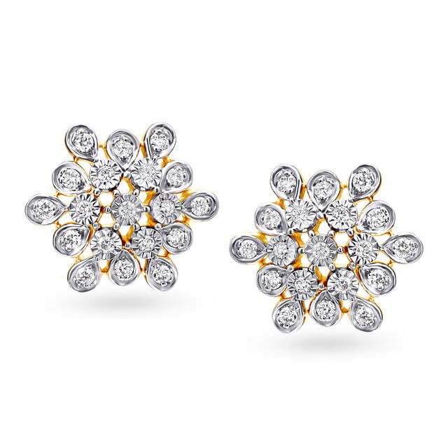 Stunning Floral Gold and Diamond Stud Earrings,,hi-res 