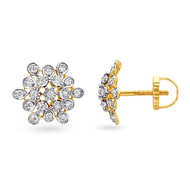 Stunning Floral Gold and Diamond Stud Earrings,,hi-res 2